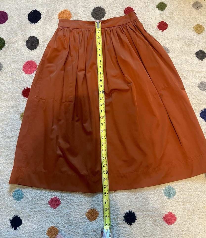 Zara Woman Dark Orange Midi Pleated Skirt Small XS 0 2 Pockets Side Zip Retro