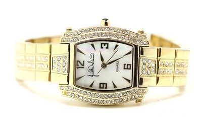 Justine Simmons Crystal Bezel Gold Tone Women's Watch NEEDS Battery