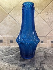 VTG Scandinavian Design Art Glass Vase MCM Blue Detailed EUC 10"
