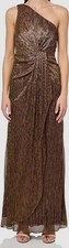 Adrianna Papell Women's Brown Stardust One-Shoulder Gown Dress Size 6