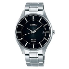 Seiko Solar Titanium SBPX103 Black Dial Sapphire Japan Men Watch Date 100m New