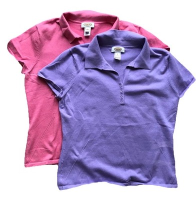 Lot of THREE Talbots Cotton Blend Knit Short Sleeve Polo Shirts Tops Size L