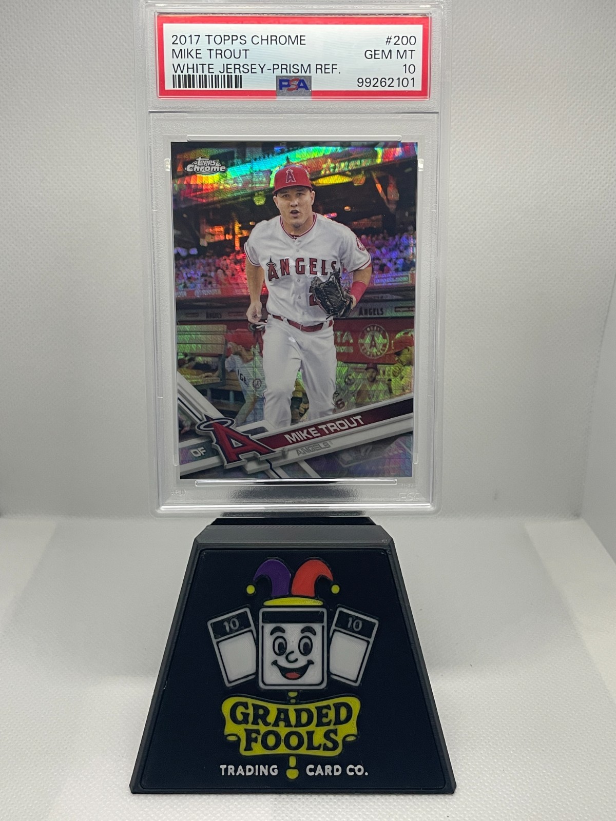 2017 Topps Chrome #200 - Mike Trout - Prism Refractor White Jersey - PSA 10