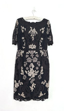 Monsoon Dress Women's Embroidered Lace Short Sleeve Black Occasion Size 16