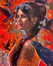 Beautiful  Woman painting portrait original oil on canvas impressionism art