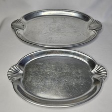 2 Large Wilton Armetale RWP Scallop Handle Cooking Serving Platters - 20" & 16"