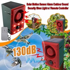 Solar Power Motion Sensor Loud Sound Light Alarm Dog Barking Gunshots Repeller