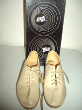 NEW Womens Girls 4.5M Leo's Giordano Tan Leather Tone Master Tap Shoes Lace Up