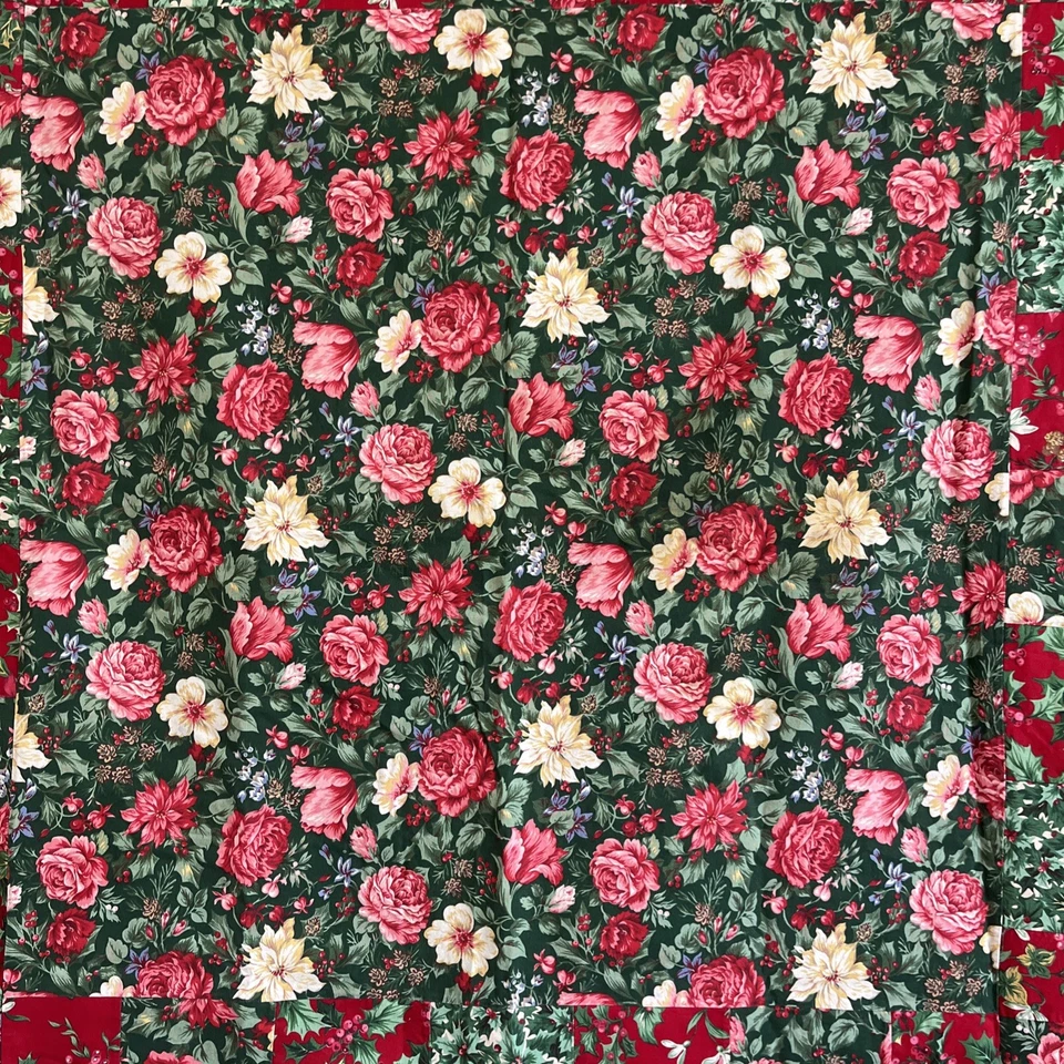 "Mantel Navidad Hecho a Mano Acolchado Cuadrado Floral Acebo Algodón Talla Pequeña 48""" Foto 3 de 4