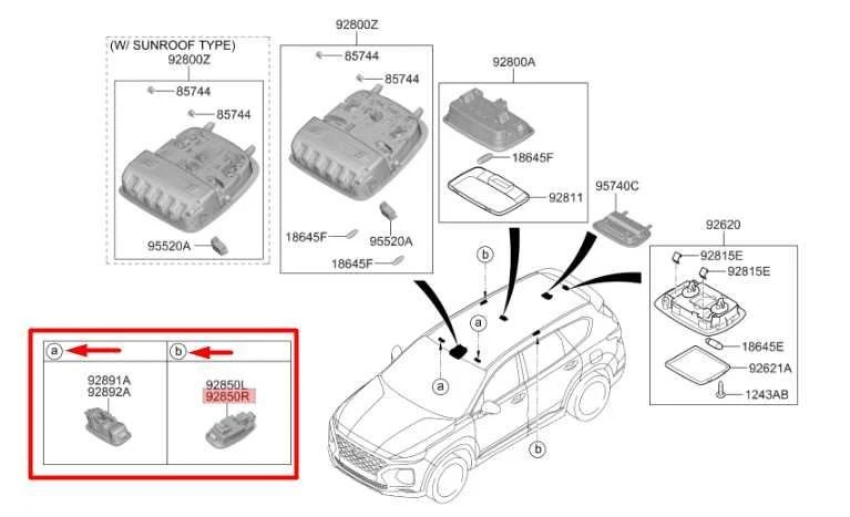 Juego de lámparas interiores techo derecho y derecho Hyundai Santa Fe 19-23 92880-C1500-YGE Foto 2 de 4