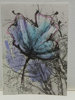 OOAK Blue Poppy ACEO   Loose Watercolor on Da Vinci Sketch Page Giftable #3