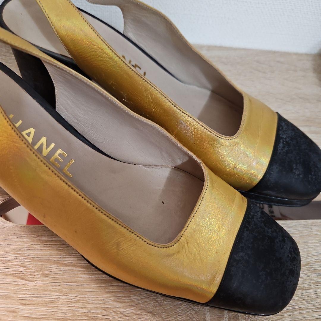 Chanel Chunky Heel Pumps Yellow Leather With Strap Size 36 US About6 For Women thumbnail 4