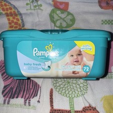 Pampers Pop Up Baby Wipes Dispenser Plastic Container Teal Refillable Empty 535