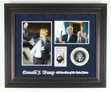 DONALD TRUMP SIGNED BASEBALL CARD FRAMED DISPLAY 2016 MAGA PSA COA Graded Mint 9