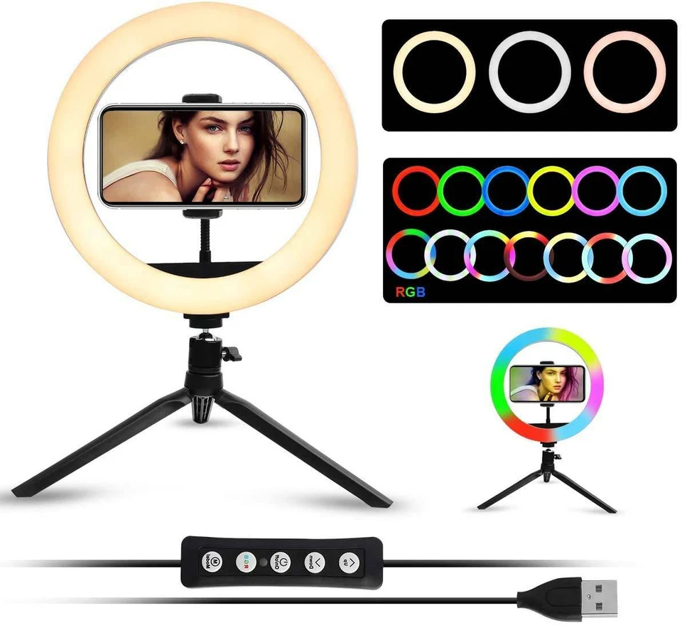 10" RGB Selfie Ring Light with 63" Tripod Stand for Live-streaming TikTok - Image 4 of 4