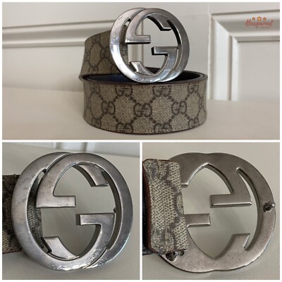 Auth Gucci Dark Brown GG Plus Monogram Interlocking G Buckle Belt