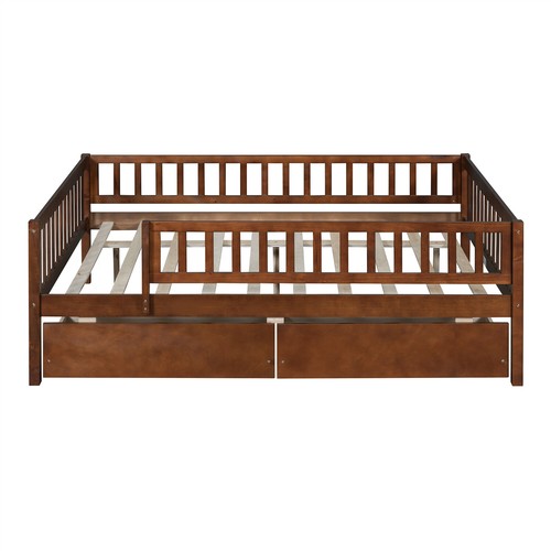 Full Size Daybed Wood Bed Frame Sofa Bed with 2 Drawer White/Gray/Natural/Walnut - Picture 18 of 72