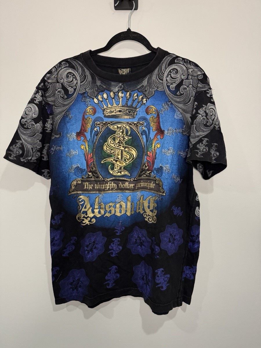 Vintage Raw Blue Y2K Absolute T Shirt XL Blue Black Gems | eBay