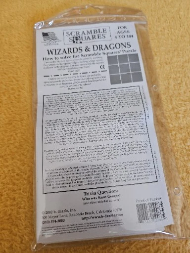 B Dazzle Wizards & Dragons Scramble Squares 9 Piece 12x12 Puzzle Vintage - Image 2 of 4
