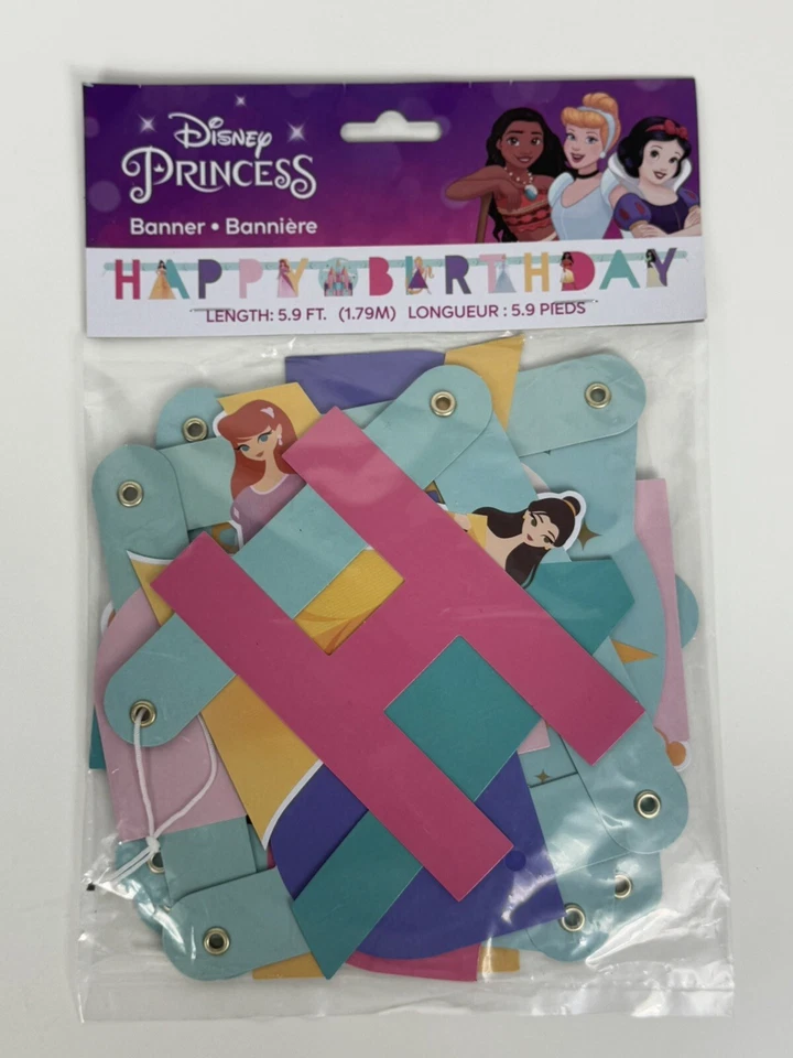 Lote de 4 pancartas de cumpleaños de princesa Disney Ariel Belle Cenicienta Moana Blancanieves Foto 2 de 3