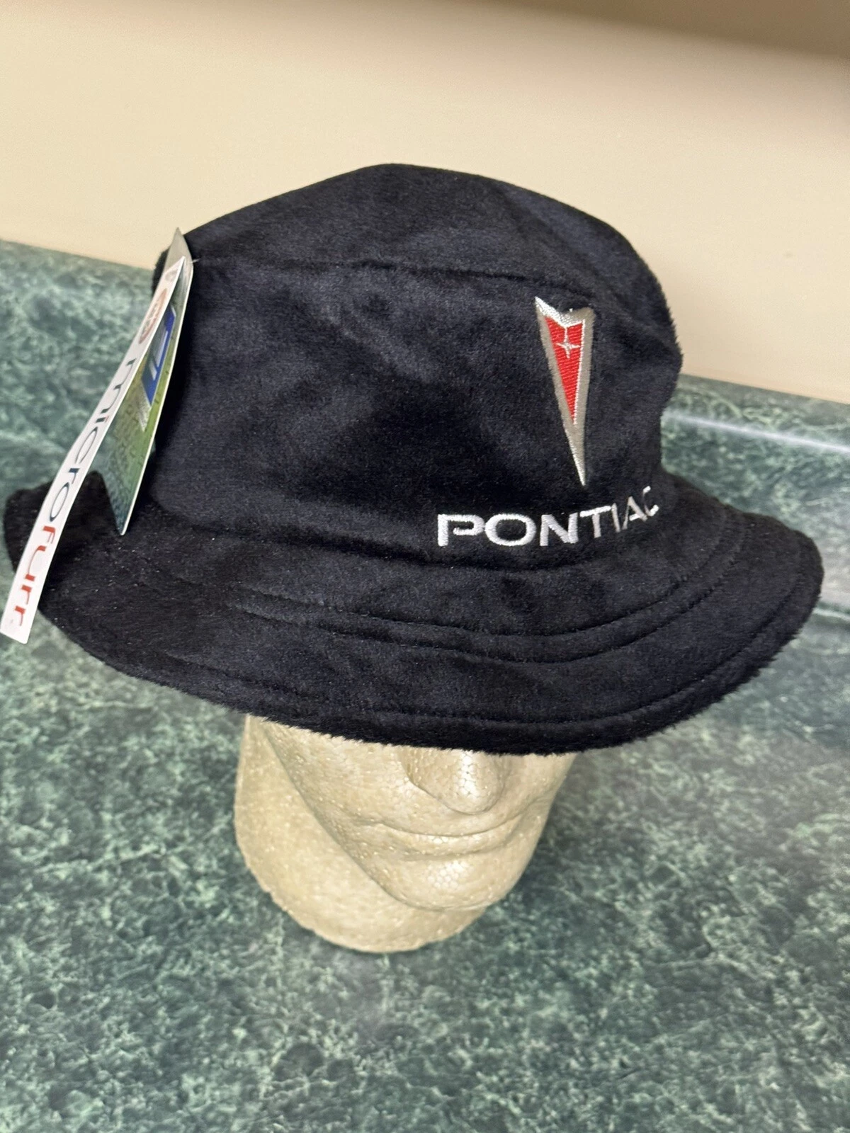 Vintage Microfurr Pontiac Bucket Hat New With Tags Black Polyester Rare