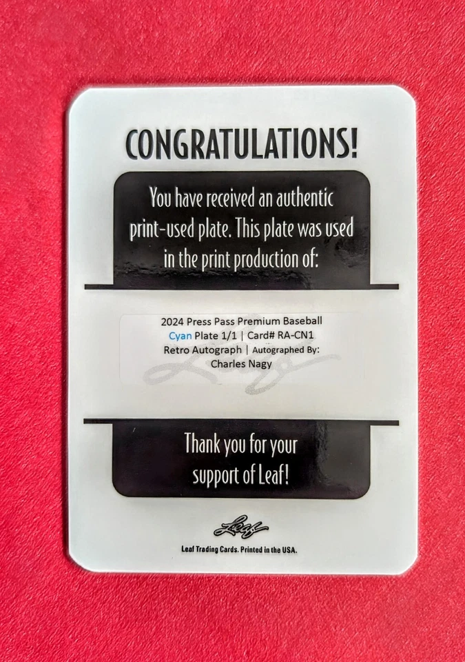 🔥 Charles Nagy Auto 1/1 Cyan Printing Plate -2024 Press Pass Premium Retro  - Image 2 of 2