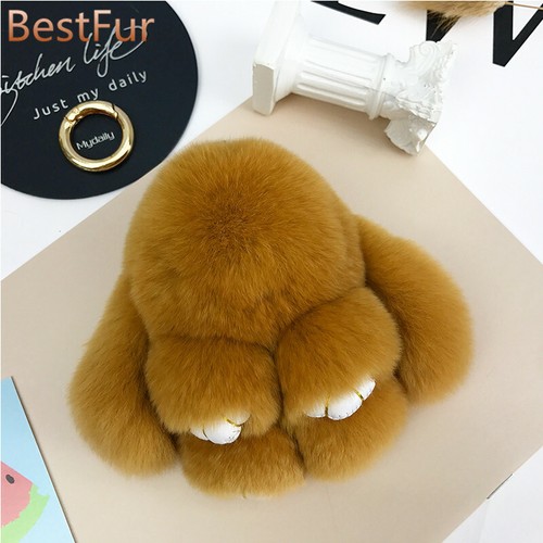 Muñeca de piel de conejo real de 10 cm/4" juguete niños regalo bolso colgante teléfono coche - Imagen 12 de 24