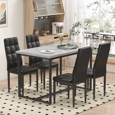 Modern Dining Table Set for 4 – Table with 4 High-Back Upholstered Chairs, Space