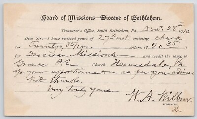 1910 Board of Missions Diocese of Bethlehem South Bethlehem PA Postcard