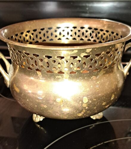 Vintage Messing 3 Fuß Übertopf Topf - 5"X7" Wohndeko Sukkulenten Patina - Bild 3 von 7