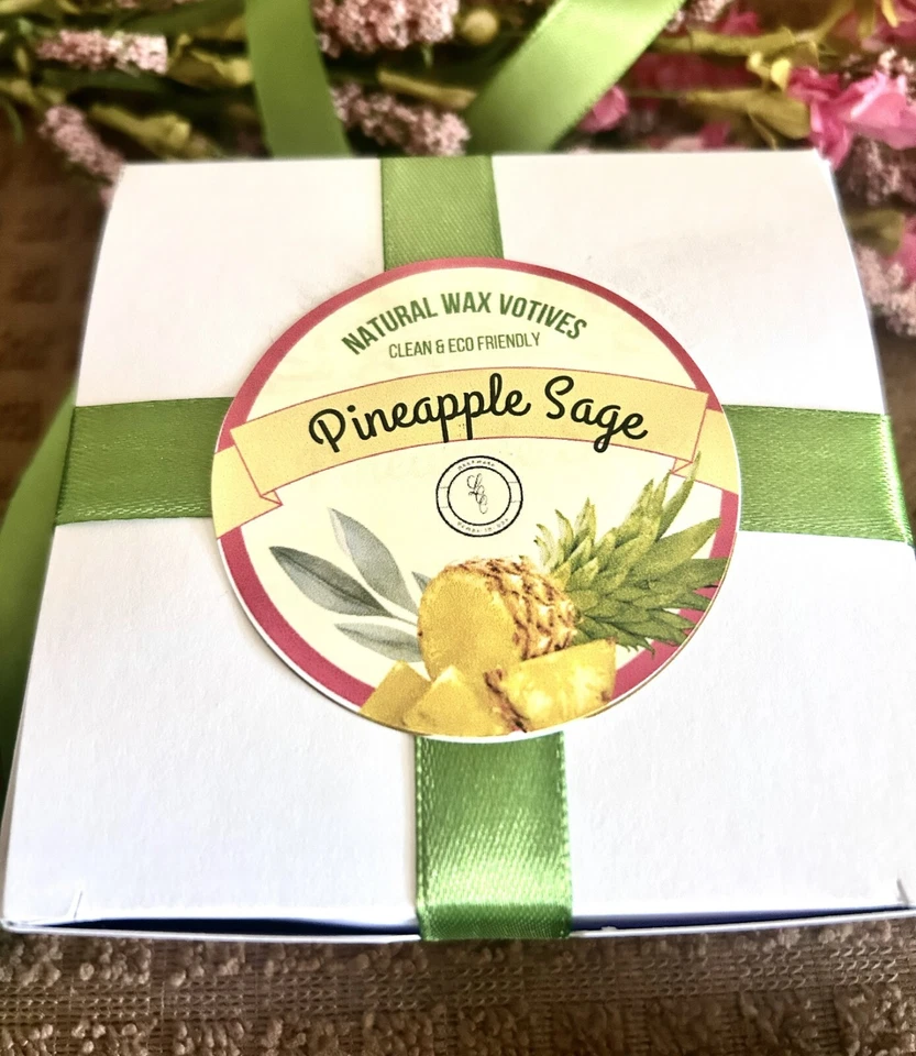  Juego Votivo Decorativo Cera Natural Salvia Piña - Votivos Perfumados - Vegano -  Foto 3 de 4