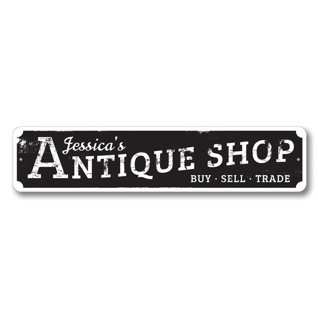 Antique Shop Buy Sell Trade Sign, Personalized Store Name Metal