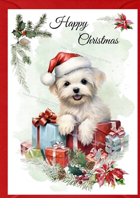 Malteser Hund A6 (4''x 6'') Weihnachtskarte (innen leer) von Starprint