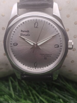 Beautiful Mens HMT Janta Parashock Mechanical Wind 17J Watch Silver Dial