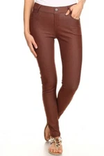 Yelete Women's Cotton-Blend 5-Pocket Skinny Jegging Coffee
