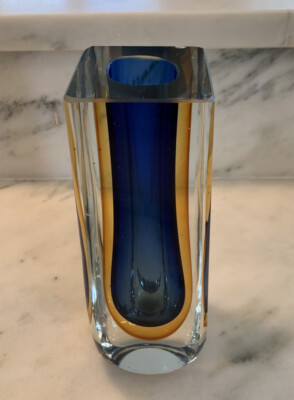 Vintage MCM Faceted Murano Glass Sommerso Art Glass Vase Flavio