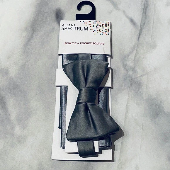 Alfani CHARCOAL GRAY Men's Pre-tied Bow Tie and Pocket Square, US One Size - Image 3 of 4