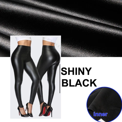 Black Faux PU Leather Skinny Pants High Waist Push Up Butt Lift Stretch Legging - Picture 3 of 15