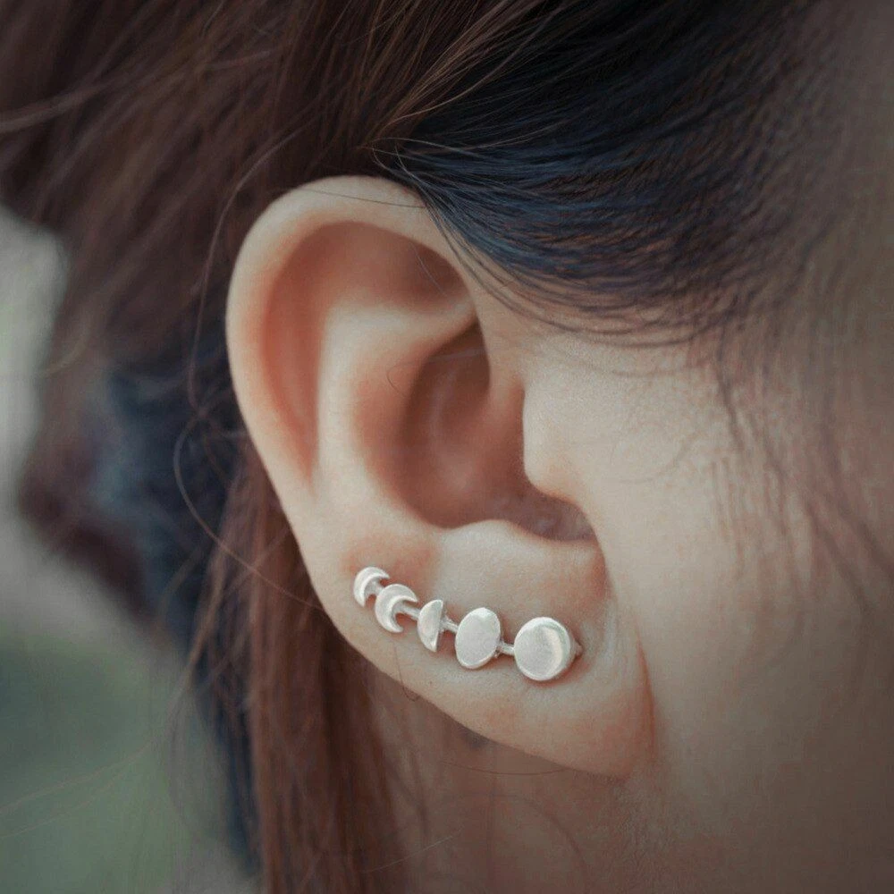 Moon Phases Ear Climbers Women Party Club Stud Earrings Man Ears