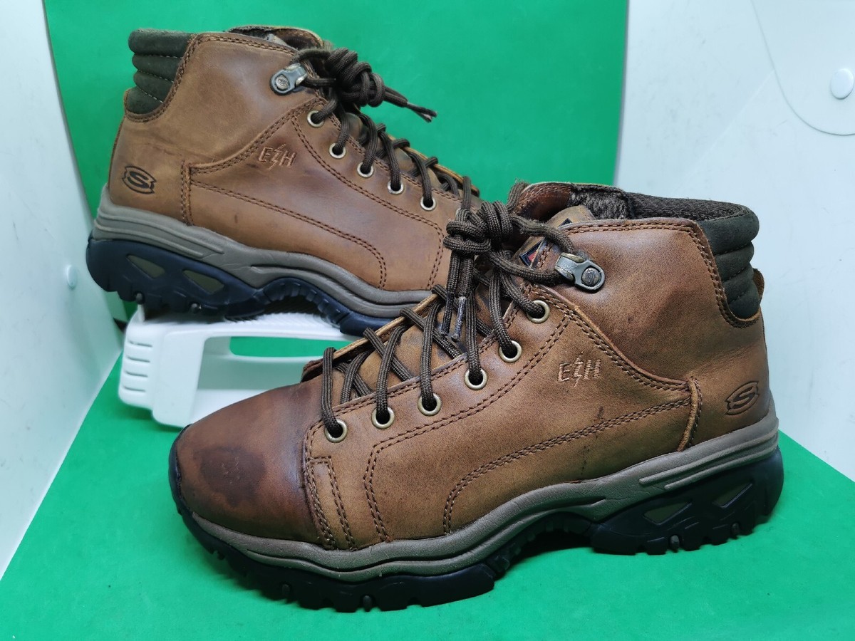 Skechers Work Boots Men's Size Brown Leather EZH Lace up Hiking