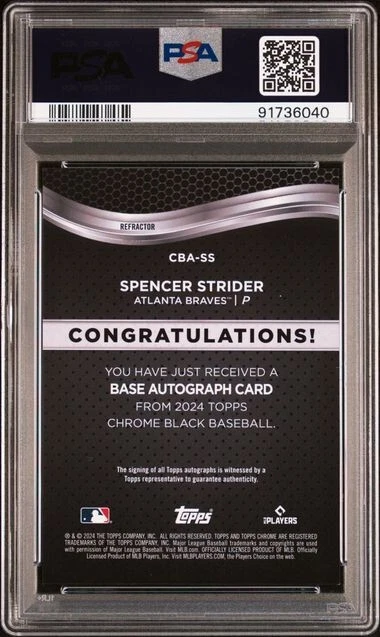 2024 TOPPS CHROME BLACK AUTO SPENCER STRIDER REFRACTOR 22/150 PSA 9 - Image 2 of 2