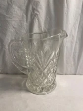 Small Diamond Cut Ribbed Clear Glass Pitcher with Handle