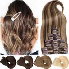 CLEARANCE 100 Clip In Remy Human Hair Extensions Full Head Real Soft 8Pieces US