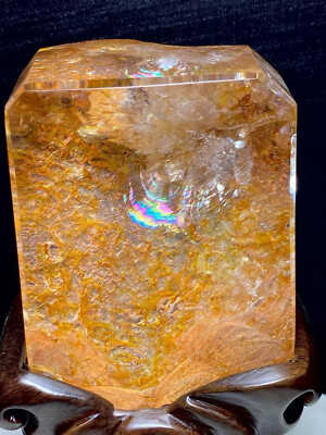 4.31LB Natural rainbow Yellow gum flower quartz carved crystal specimen+stand