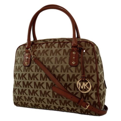 MICHAEL KORS AUTHENTIC LUGGAGE/BEIGE SIGNATURE SATCHEL CROSS BODY PURSE NWT - Picture 3 of 8