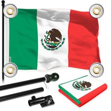 Combo: 6 Ft Flagpole BL  Mexico Flag 3x5 Ft Printed 150D Poly 4 Corner Grommets