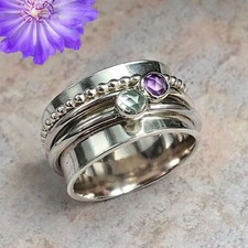 Handmade Amethyst 925 Sterling Silver Beautiful Spinner Ring For Gift