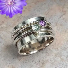 Handmade Amethyst 925 Sterling Silver Beautiful Spinner Ring For Gift