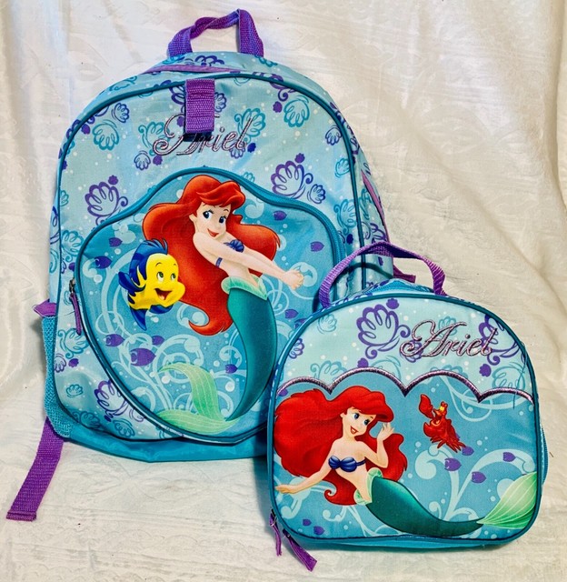 2 pc Disney Store The Little Mermaid Ariel Lunch Tote Bag Box Backpack