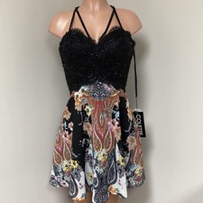 Mon Cheri Dress Colette Strapless Beaded Bodice Floral Short Skirt Womens Sz 12